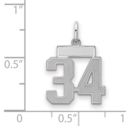 Sterling Silver Silver/Rhodium-Plated Satin Number 34 Charm