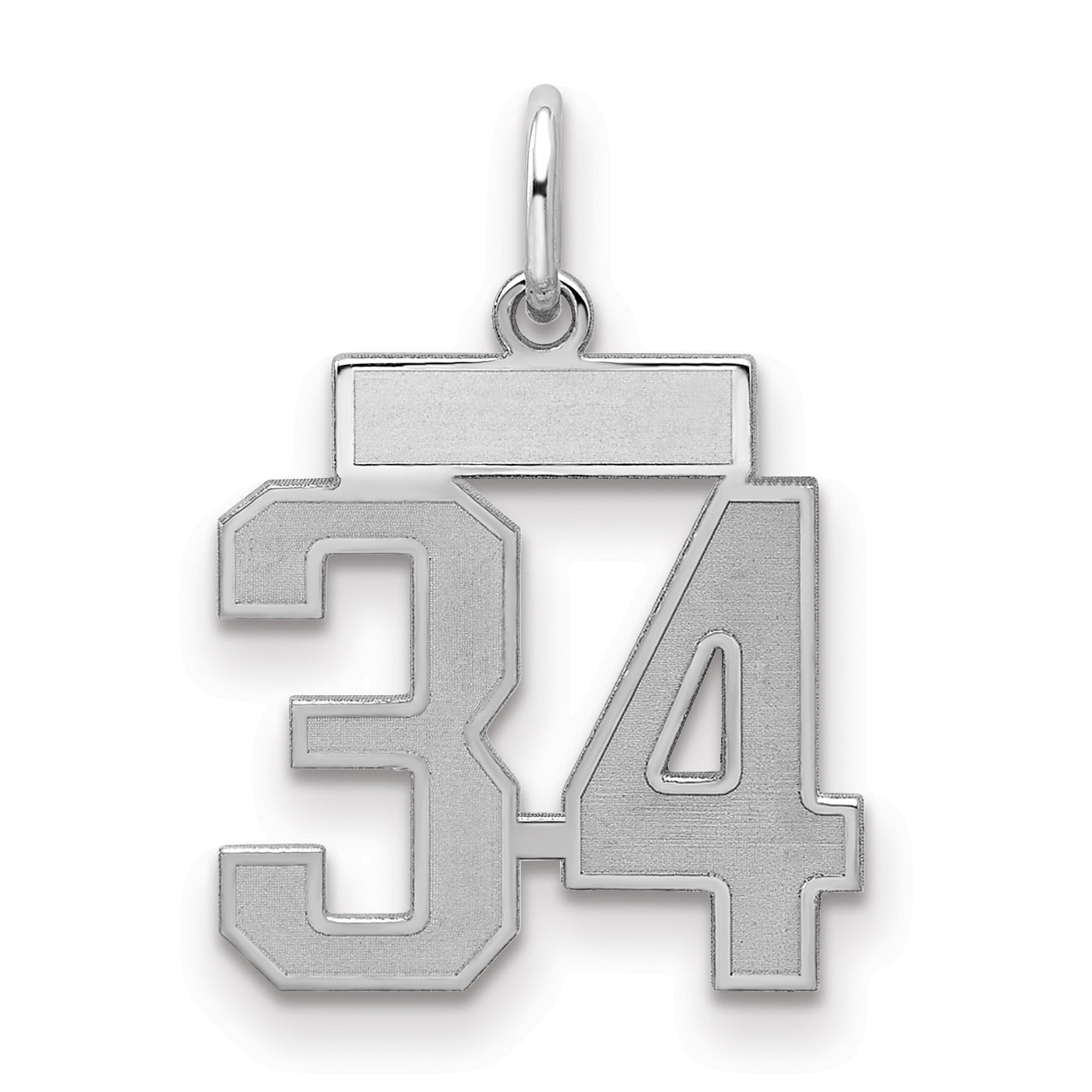 Sterling Silver Silver/Rhodium-Plated Satin Number 34 Charm
