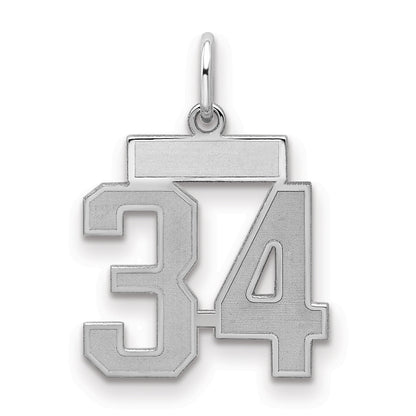 Sterling Silver Silver/Rhodium-Plated Satin Number 34 Charm