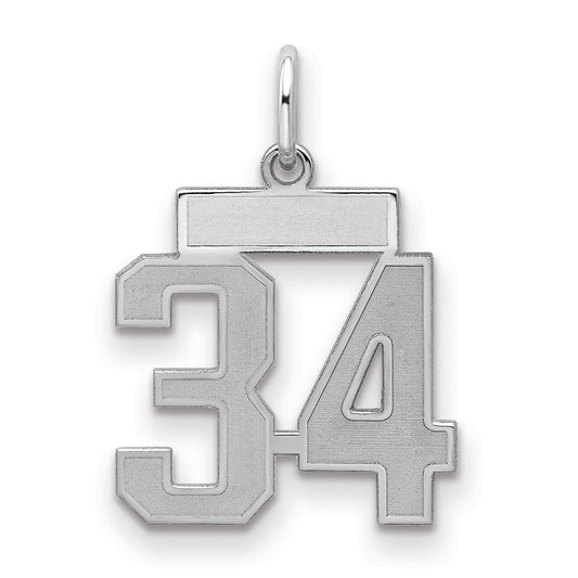 Sterling Silver Silver/Rhodium-Plated Satin Number 34 Charm