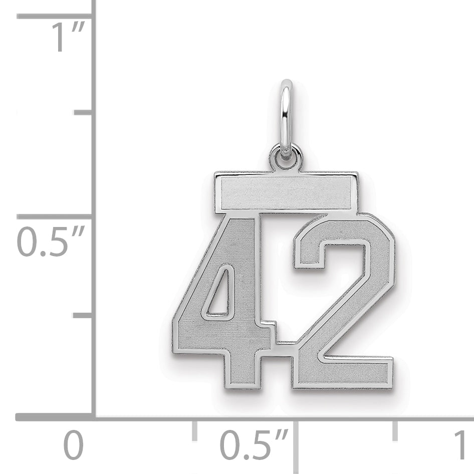 Sterling Silver Silver/Rhodium-Plated Satin Number 42 Charm