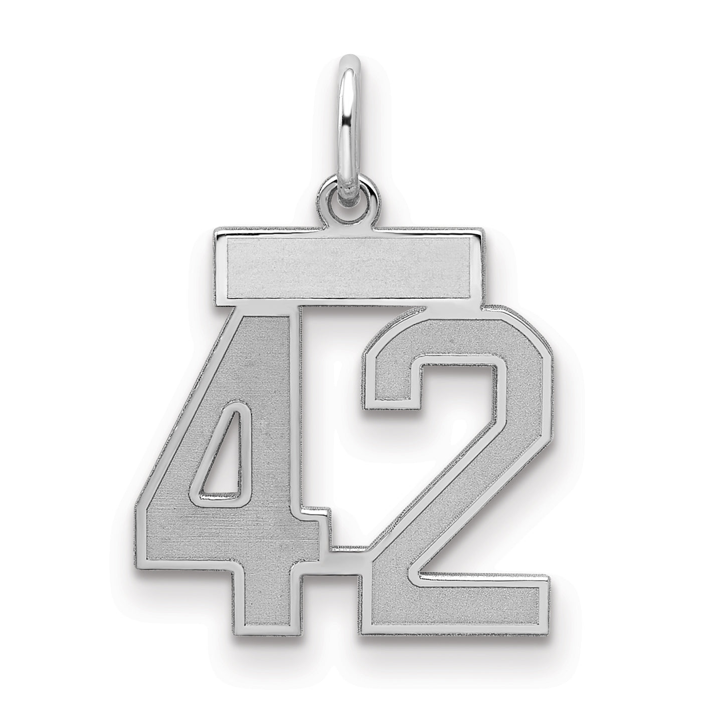 Sterling Silver Silver/Rhodium-Plated Satin Number 42 Charm