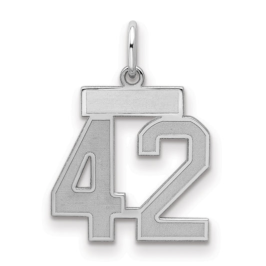 Sterling Silver Silver/Rhodium-Plated Satin Number 42 Charm