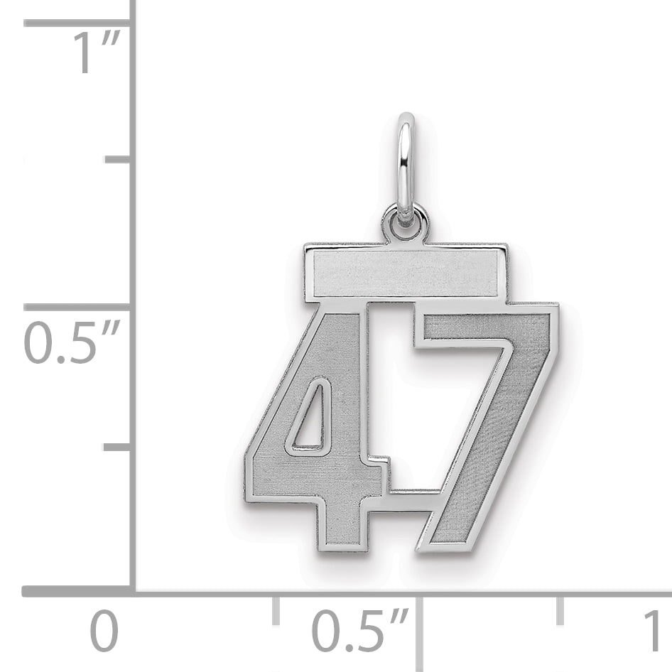 Sterling Silver Silver/Rhodium-Plated Satin Number 47 Charm