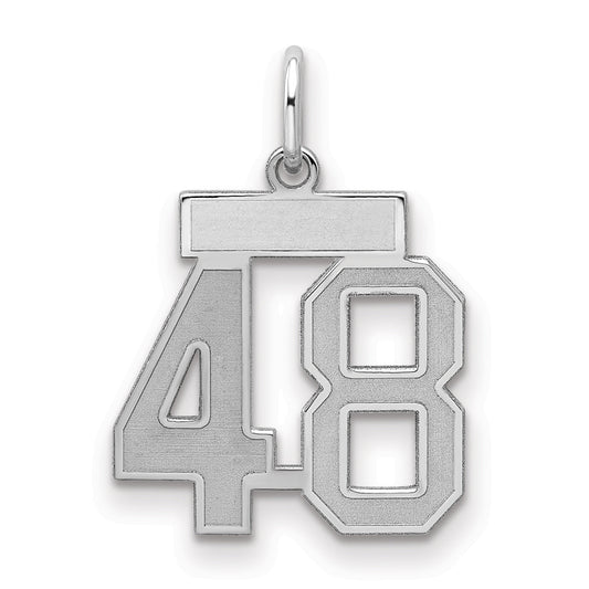 Sterling Silver Silver/Rhodium-Plated Satin Number 48 Charm