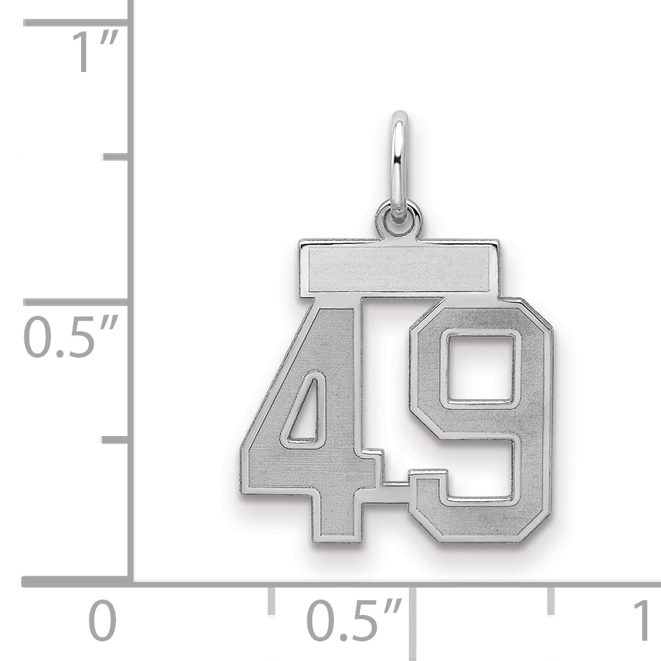 Sterling Silver Silver/Rhodium-Plated Satin Number 49 Charm