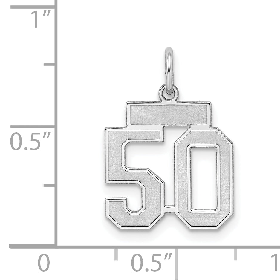 Sterling Silver Silver/Rhodium-Plated Satin Number 50 Charm