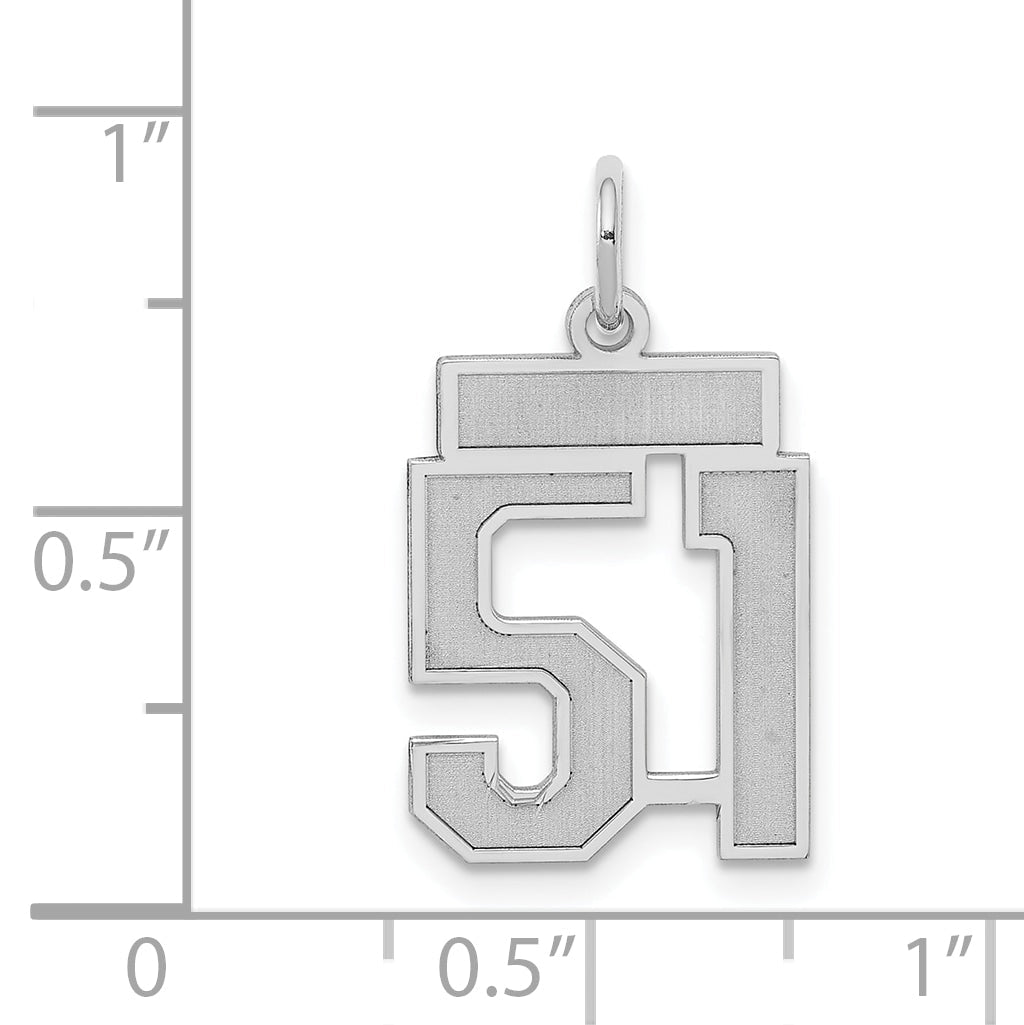 Sterling Silver Silver/Rhodium-Plated Satin Number 51 Charm