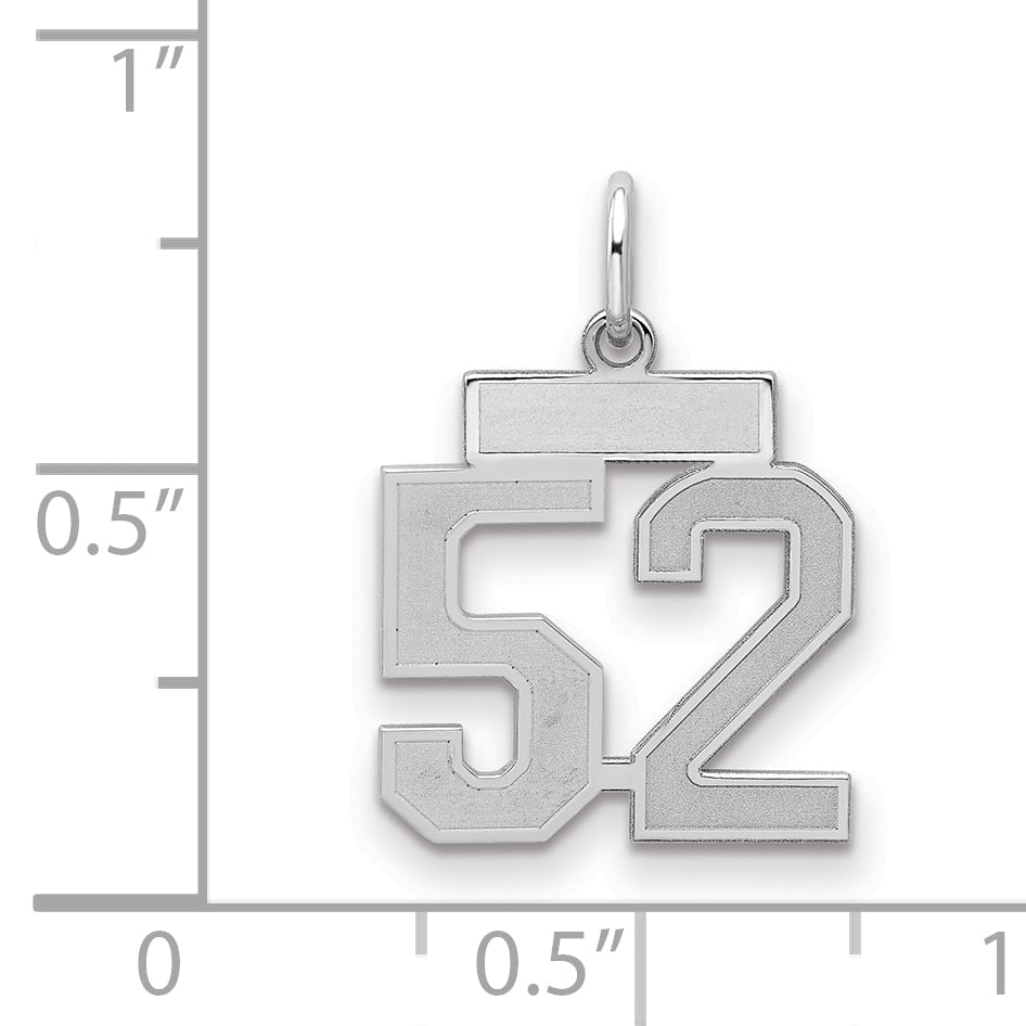 Sterling Silver Silver/Rhodium-Plated Satin Number 52 Charm