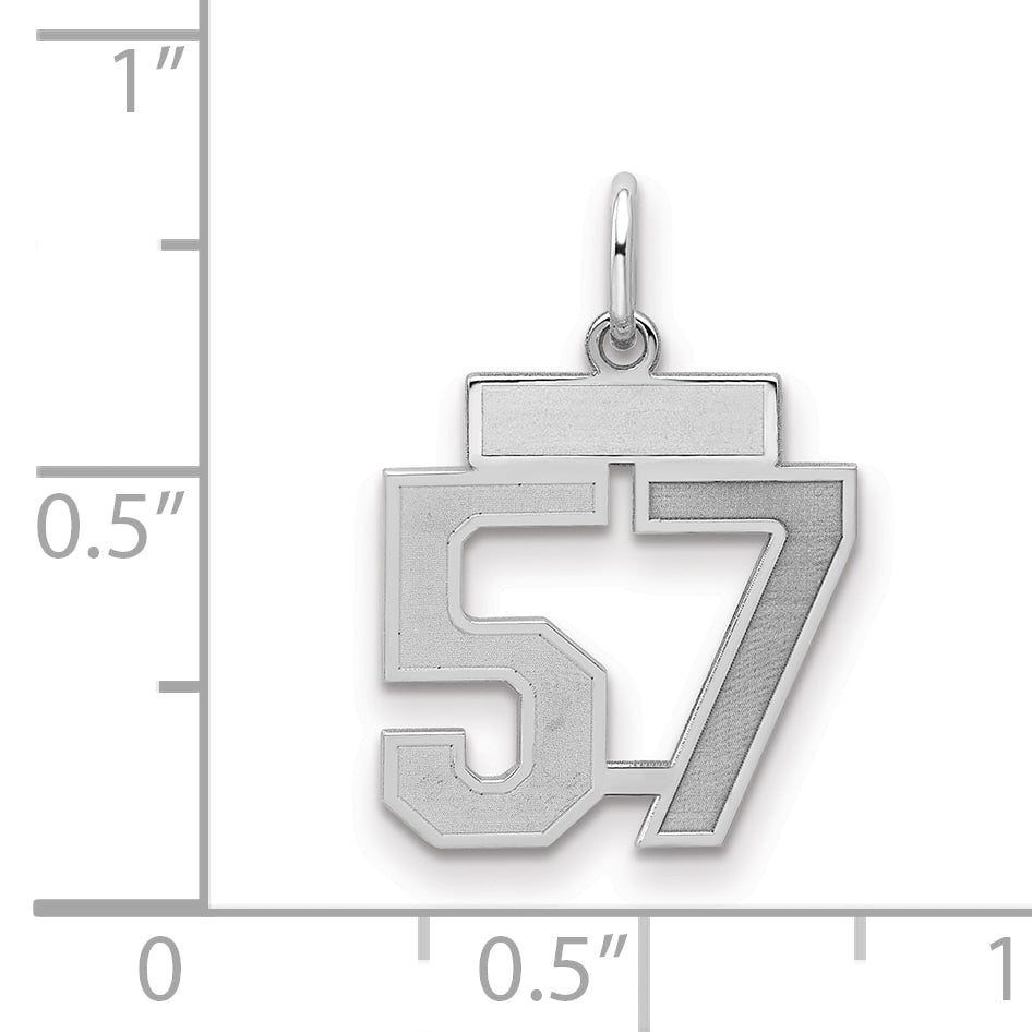 Sterling Silver Silver/Rhodium-Plated Satin Number 57 Charm
