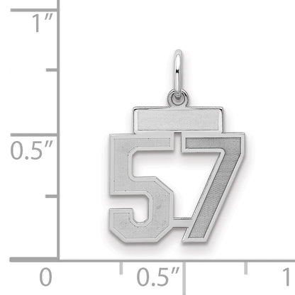 Sterling Silver Silver/Rhodium-Plated Satin Number 57 Charm