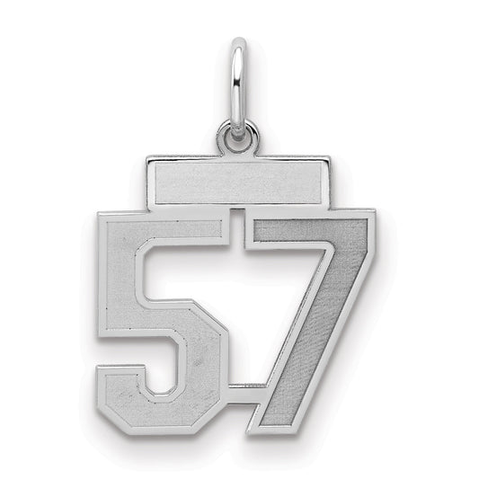 Sterling Silver Silver/Rhodium-Plated Satin Number 57 Charm