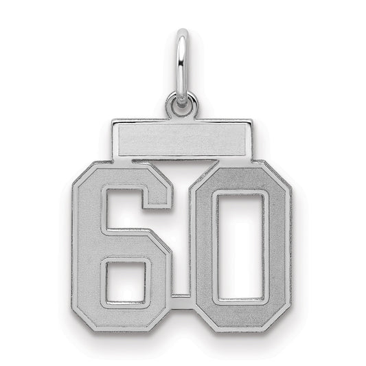 Sterling Silver Silver/Rhodium-Plated Satin Number 60 Charm