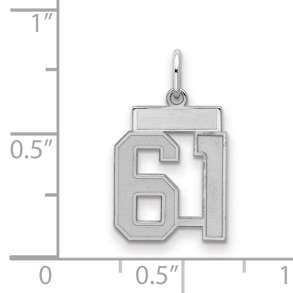 Sterling Silver Silver/Rhodium-Plated Satin Number 61 Charm