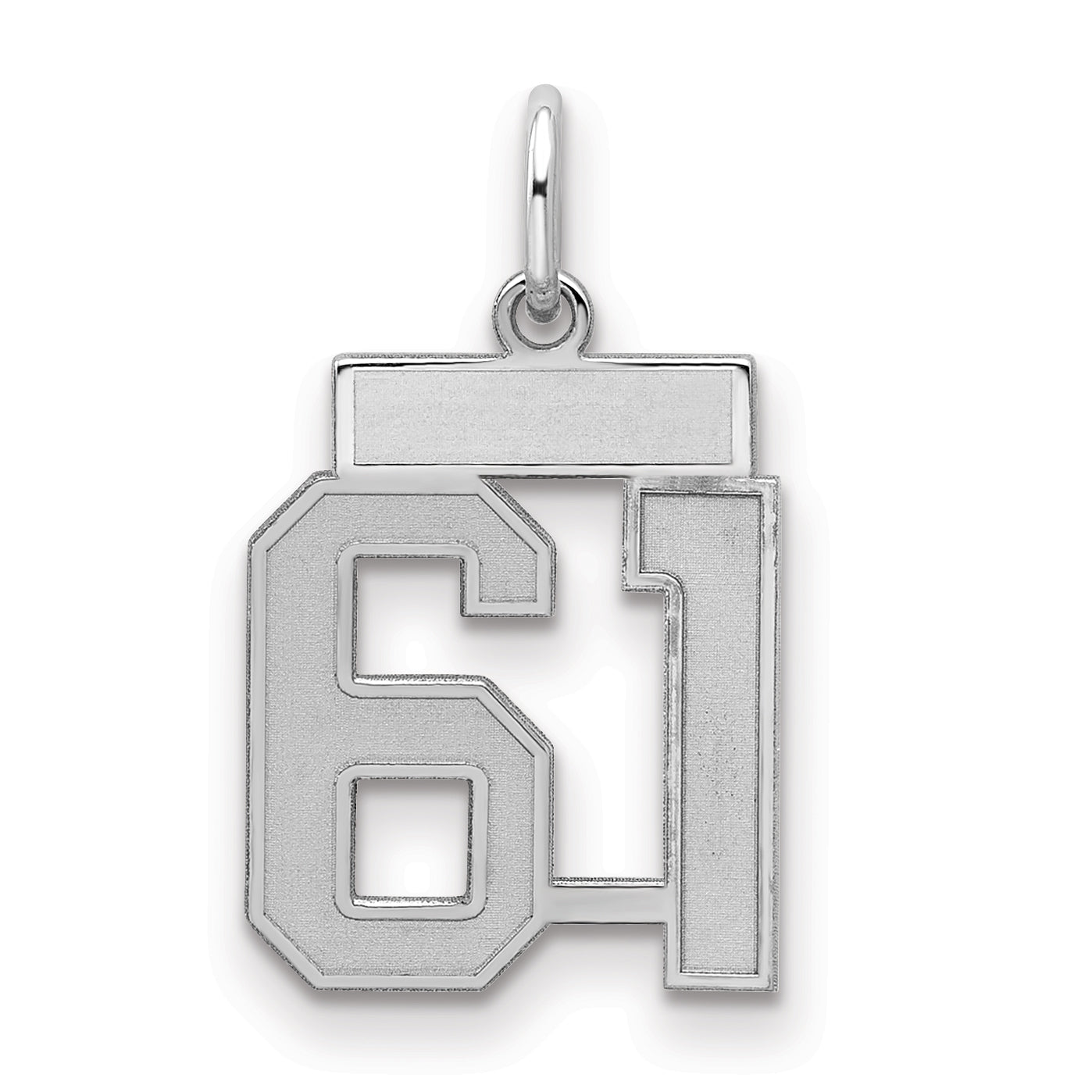 Sterling Silver Silver/Rhodium-Plated Satin Number 61 Charm