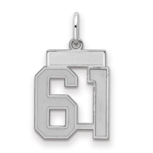 Sterling Silver Silver/Rhodium-Plated Satin Number 61 Charm
