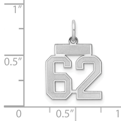 Sterling Silver Silver/Rhodium-Plated Satin Number 62 Charm
