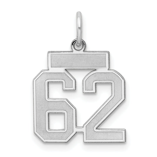 Sterling Silver Silver/Rhodium-Plated Satin Number 62 Charm