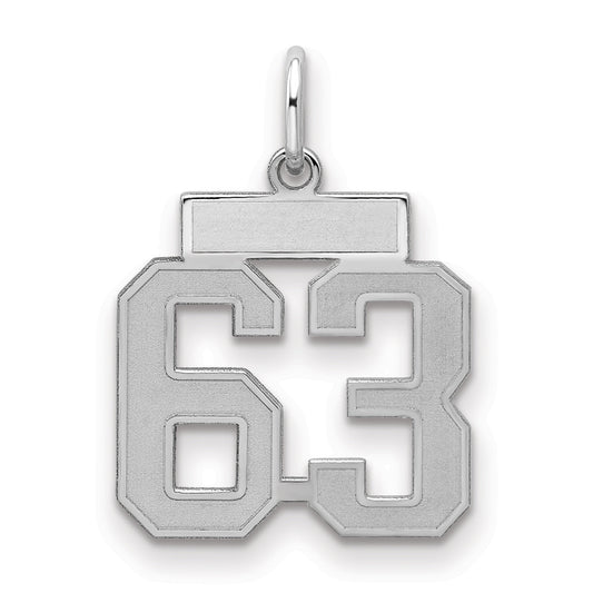 Sterling Silver Silver/Rhodium-Plated Satin Number 63 Charm