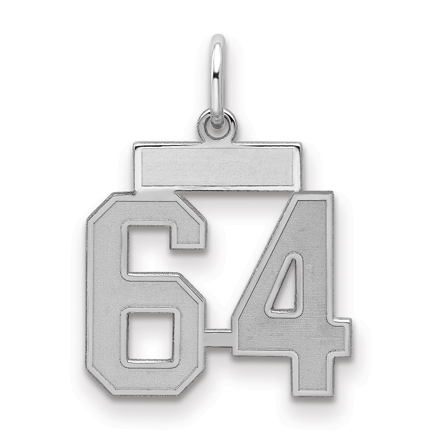 Sterling Silver Silver/Rhodium-Plated Satin Number 64 Charm