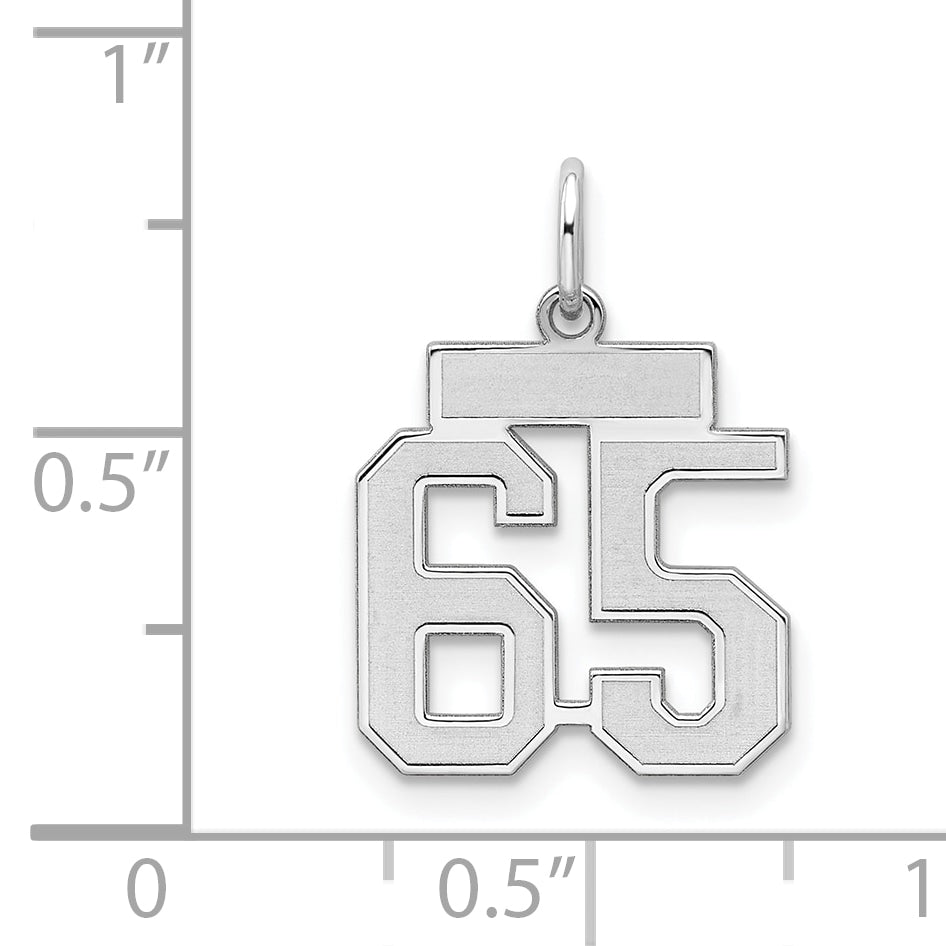 Sterling Silver Silver/Rhodium-Plated Satin Number 65 Charm