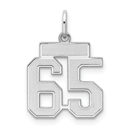 Sterling Silver Silver/Rhodium-Plated Satin Number 65 Charm