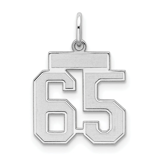 Sterling Silver Silver/Rhodium-Plated Satin Number 65 Charm