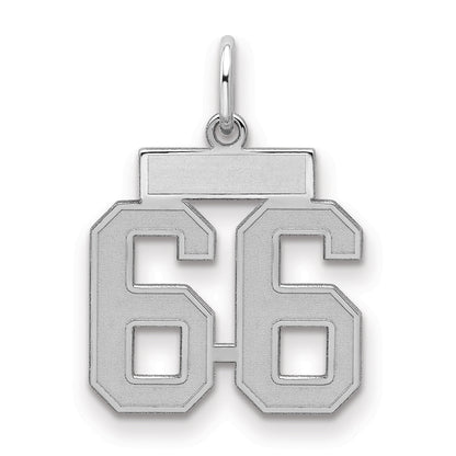 Sterling Silver Silver/Rhodium-Plated Satin Number 66 Charm