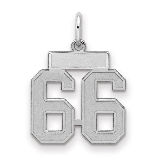Sterling Silver Silver/Rhodium-Plated Satin Number 66 Charm
