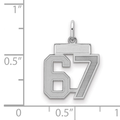 Sterling Silver Silver/Rhodium-Plated Satin Number 67 Charm