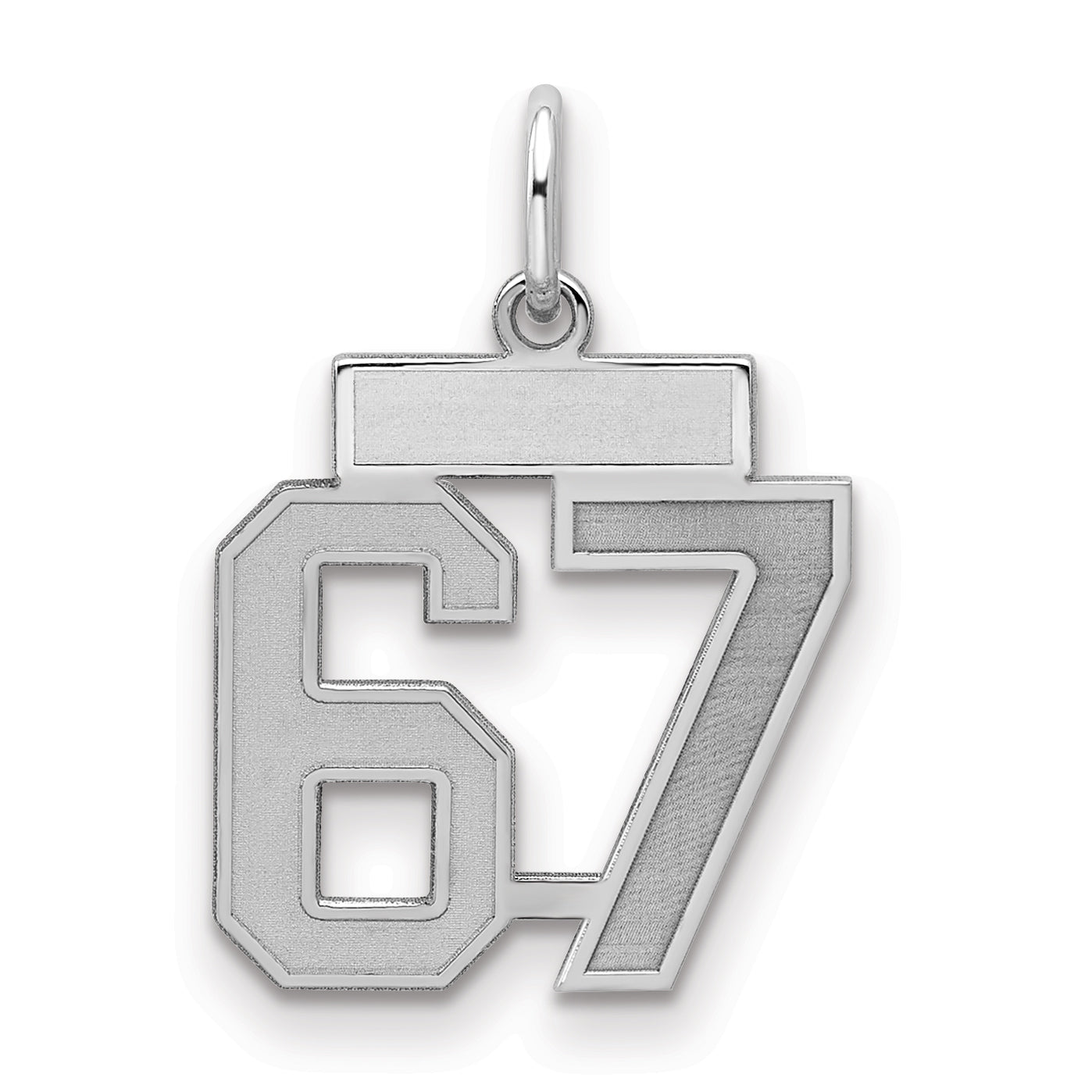 Sterling Silver Silver/Rhodium-Plated Satin Number 67 Charm