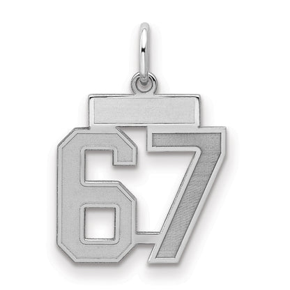 Sterling Silver Silver/Rhodium-Plated Satin Number 67 Charm