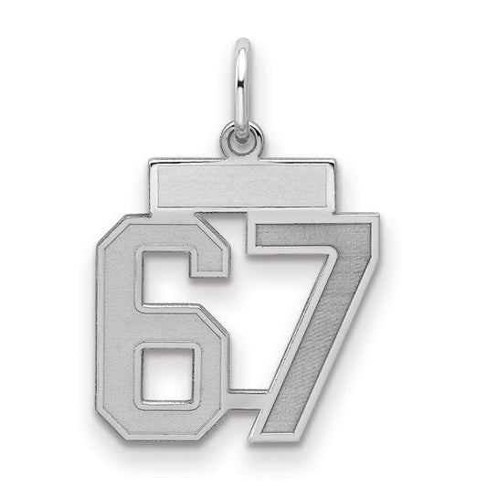 Sterling Silver Silver/Rhodium-Plated Satin Number 67 Charm