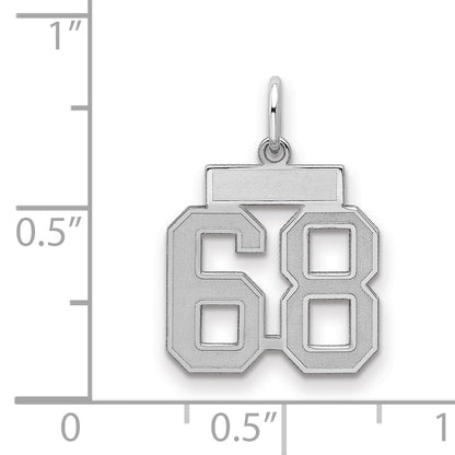 Sterling Silver Silver/Rhodium-Plated Satin Number 68 Charm