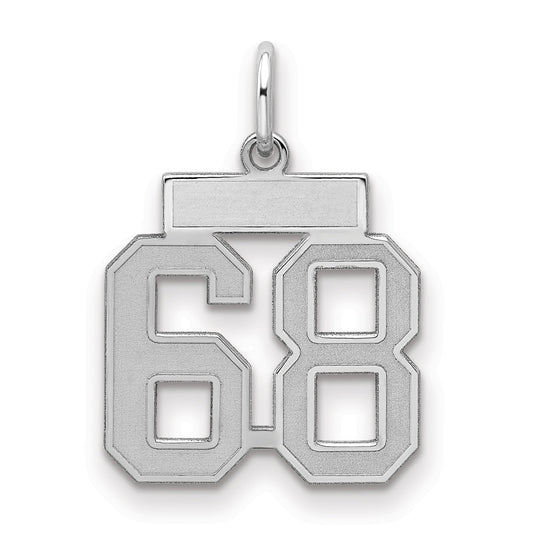 Sterling Silver Silver/Rhodium-Plated Satin Number 68 Charm