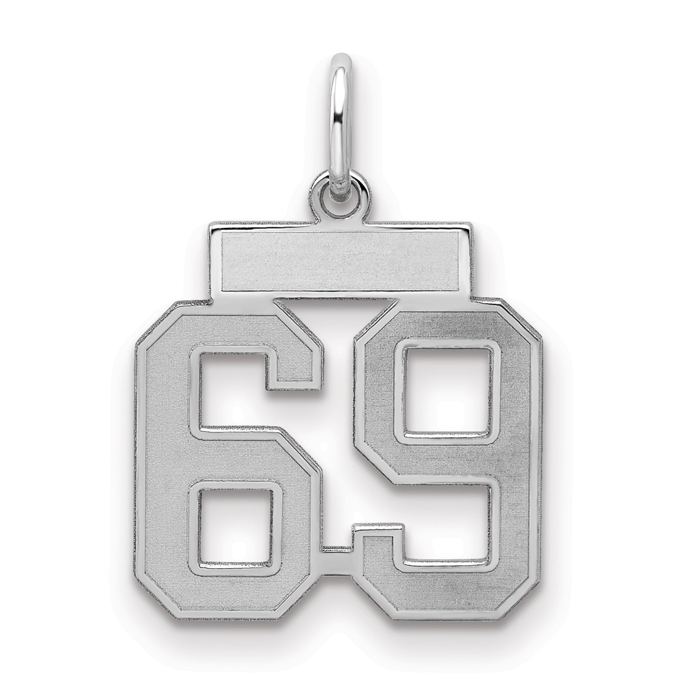 Sterling Silver Silver/Rhodium-Plated Satin Number 69 Charm