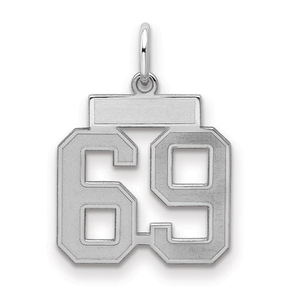 Sterling Silver Silver/Rhodium-Plated Satin Number 69 Charm