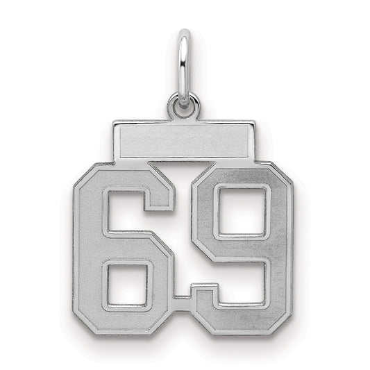 Sterling Silver Silver/Rhodium-Plated Satin Number 69 Charm