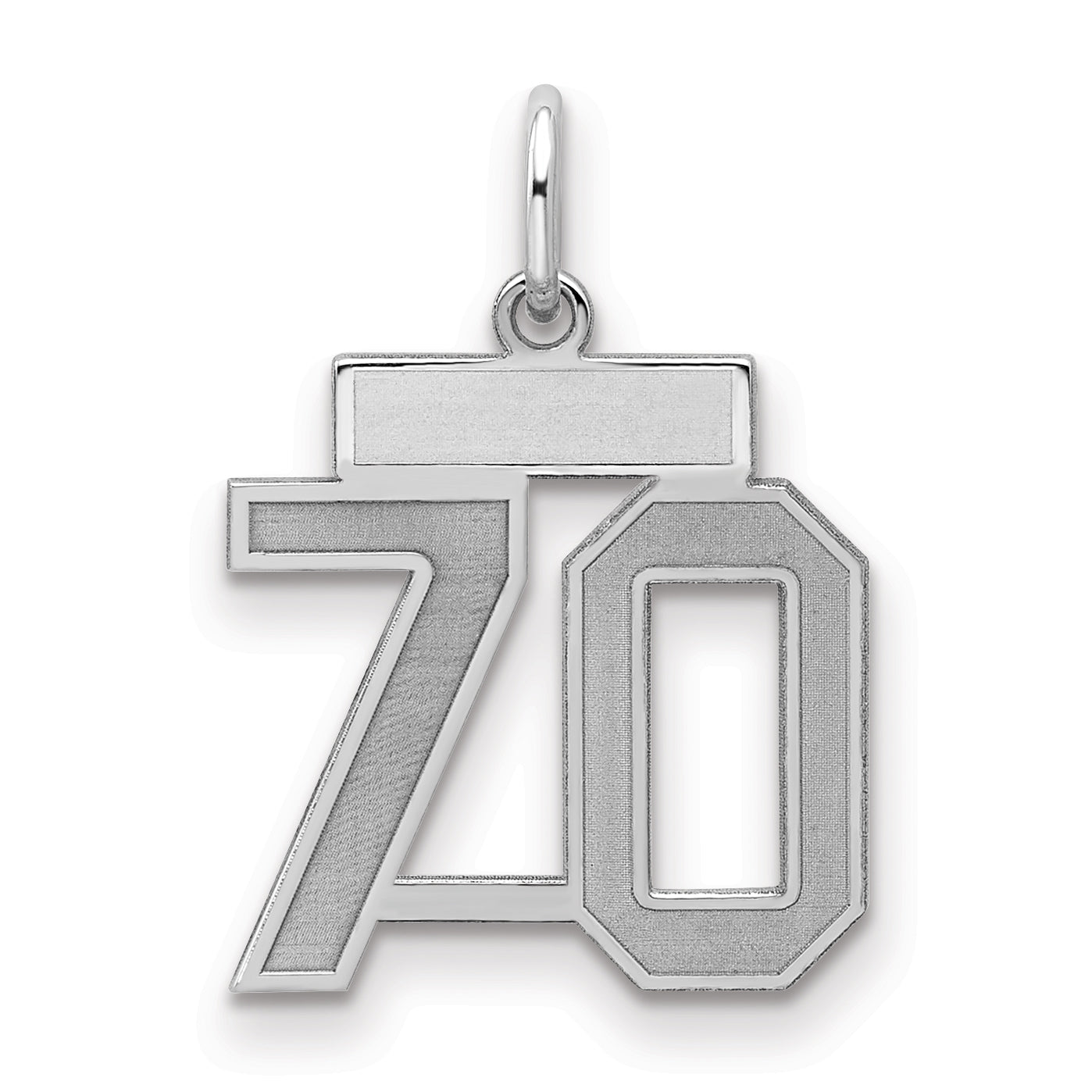 Sterling Silver Silver/Rhodium-Plated Satin Number 70 Charm