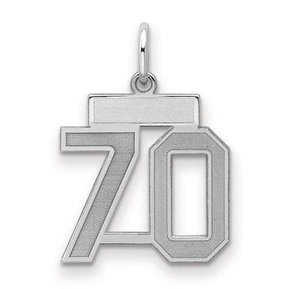 Sterling Silver Silver/Rhodium-Plated Satin Number 70 Charm