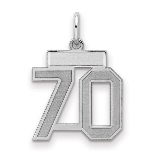 Sterling Silver Silver/Rhodium-Plated Satin Number 70 Charm