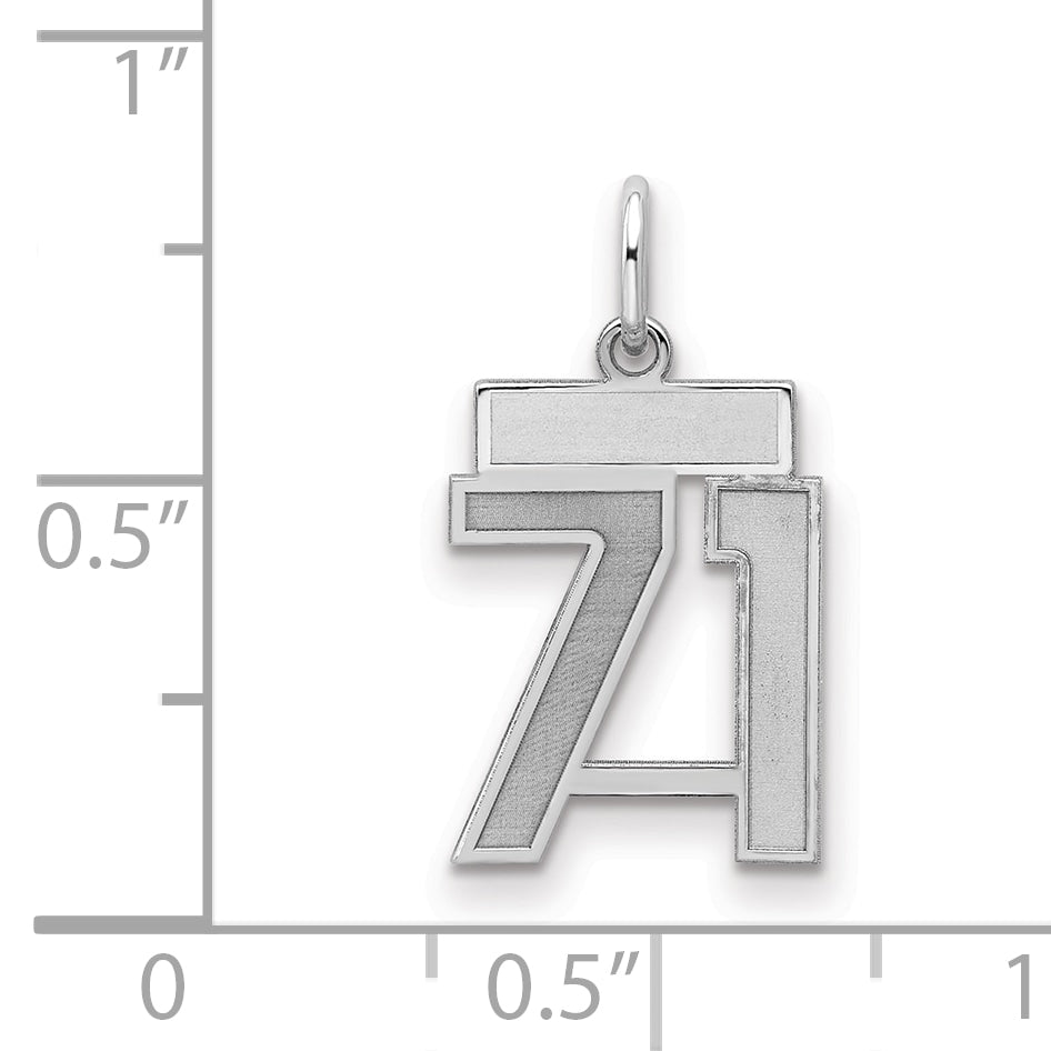 Sterling Silver Silver/Rhodium-Plated Satin Number 71 Charm