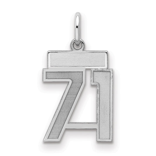 Sterling Silver Silver/Rhodium-Plated Satin Number 71 Charm