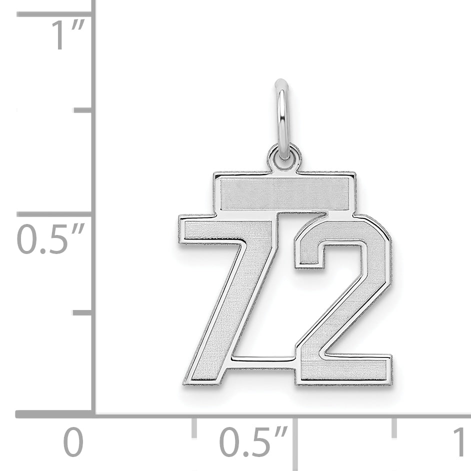Sterling Silver Silver/Rhodium-Plated Satin Number 72 Charm