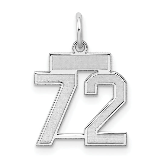 Sterling Silver Silver/Rhodium-Plated Satin Number 72 Charm