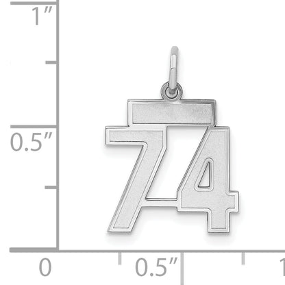 Sterling Silver Silver/Rhodium-Plated Satin Number 74 Charm