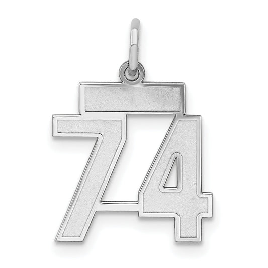 Sterling Silver Silver/Rhodium-Plated Satin Number 74 Charm