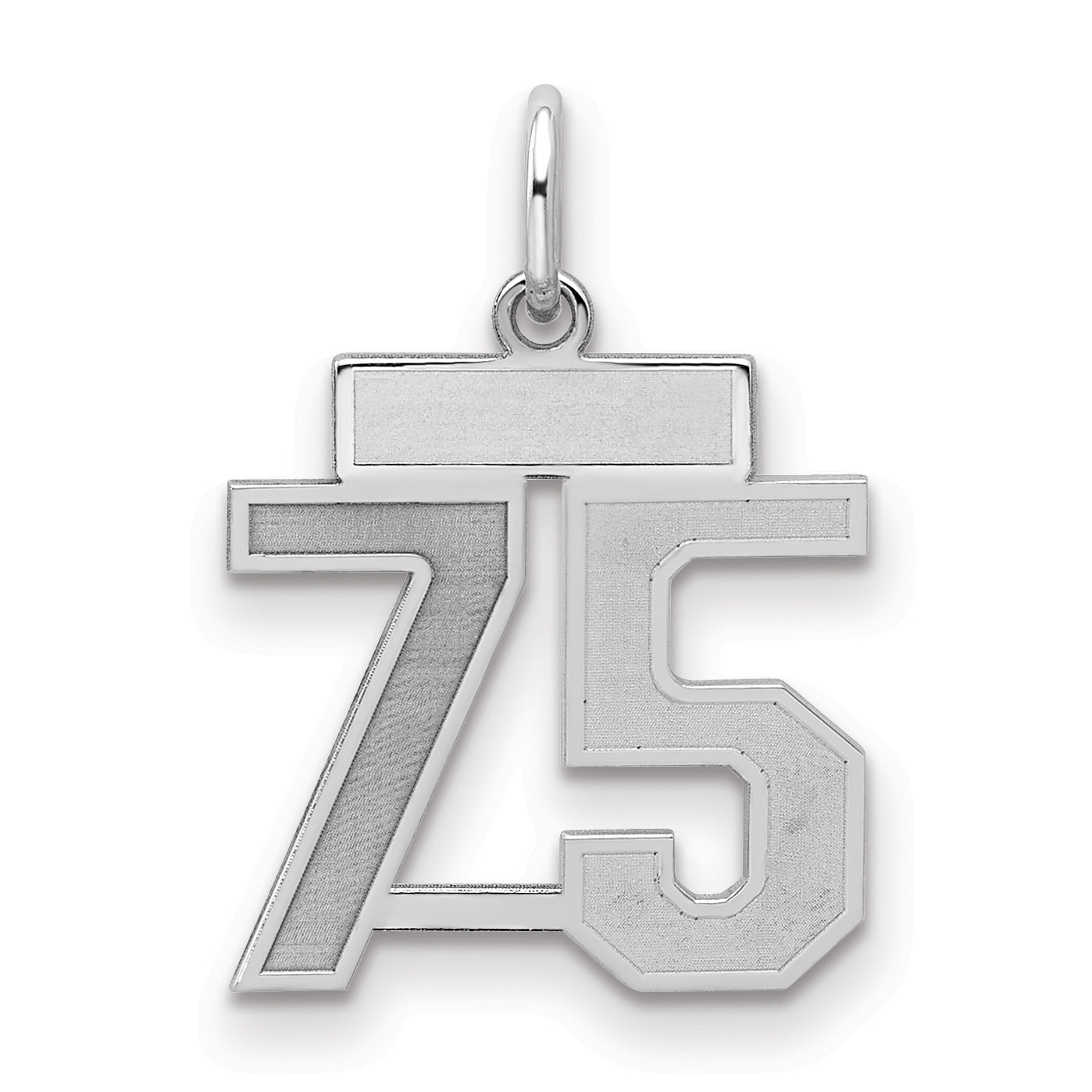 Sterling Silver Silver/Rhodium-Plated Satin Number 75 Charm