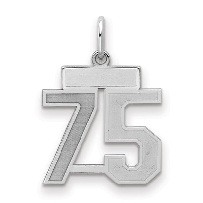 Sterling Silver Silver/Rhodium-Plated Satin Number 75 Charm
