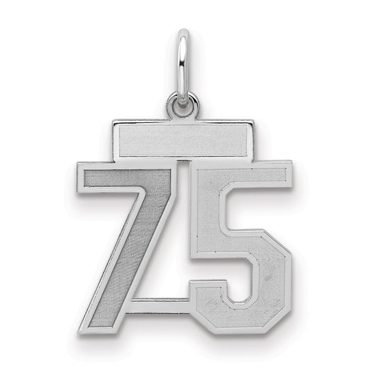 Sterling Silver Silver/Rhodium-Plated Satin Number 75 Charm